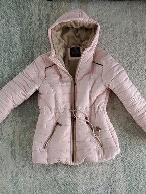 Women's Light Pink Quilted Ski Jacket with Hood